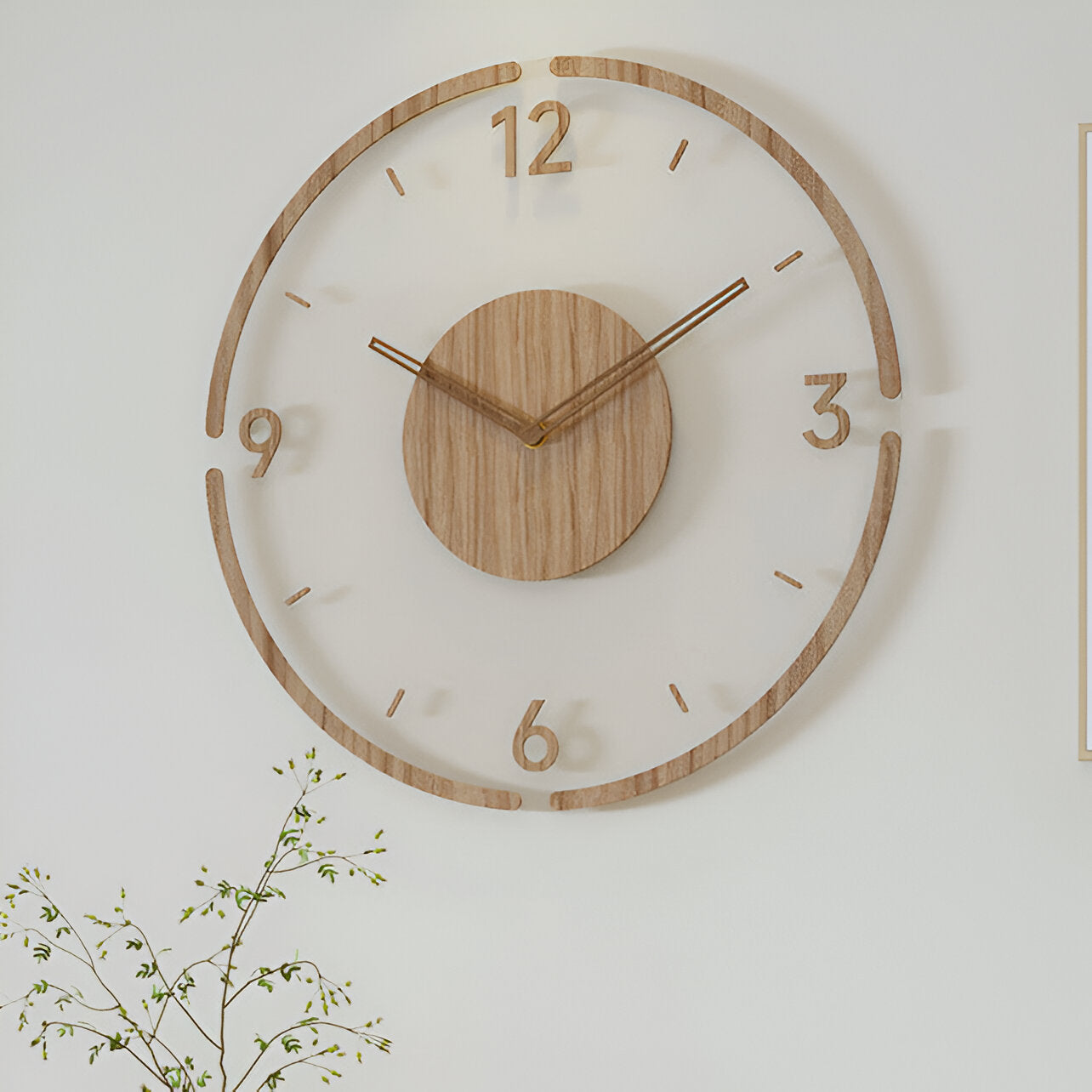 Transparent Acrylic Wall Clock – Silent Non-Ticking Wooden Design