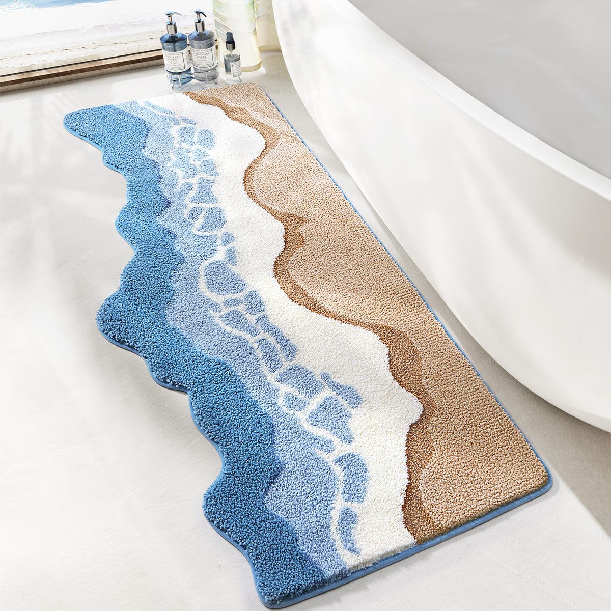 Ocean Ripple Microfiber Rug – Soft Wave Design with Non-Slip Backing