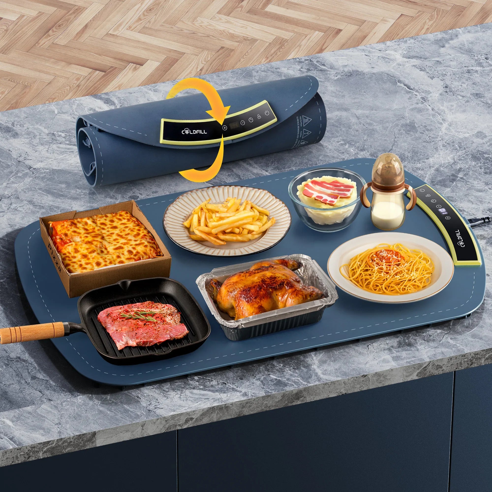 QuickHeat Foldable Table Warming Pad – 8-Setting Portable Food Warmer
