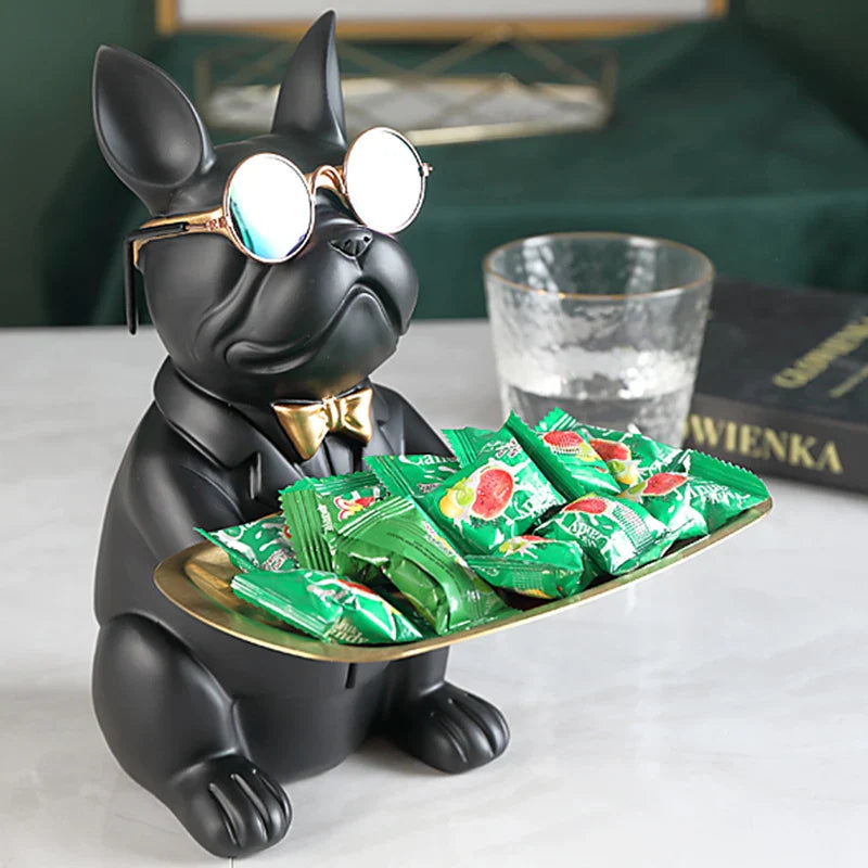 French Bulldog Resin Tray Figurine – Decorative Dog Statue for Keys, Jewelry & Home Decor