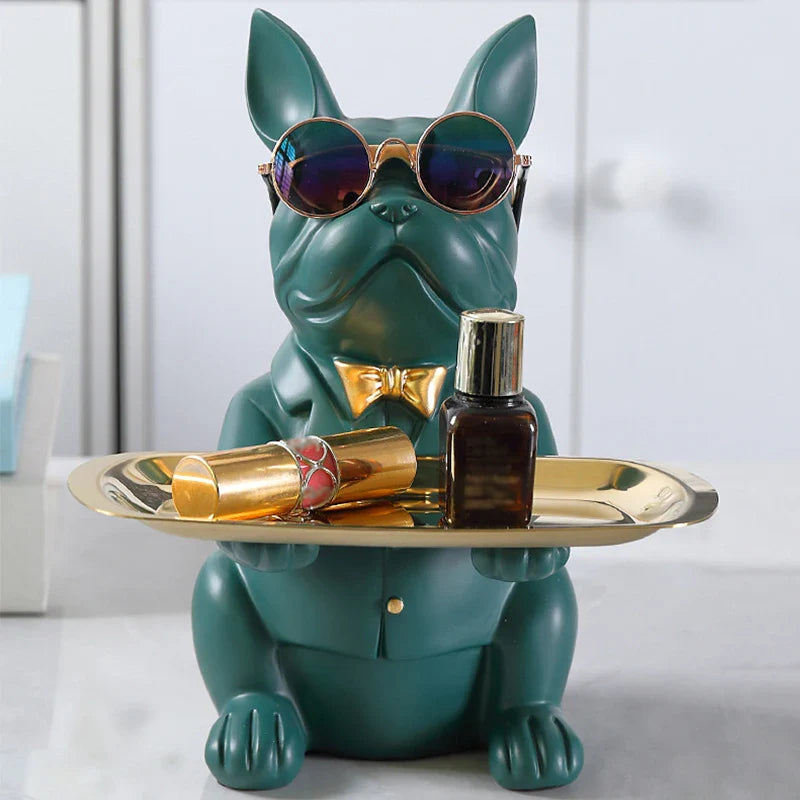 French Bulldog Resin Tray Figurine – Decorative Dog Statue for Keys, Jewelry & Home Decor