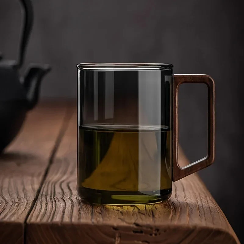 Walden Glass Mugs – Heat-Resistant with Walnut Grip