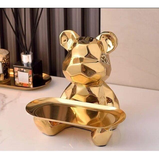 Geometric Bear Storage Sculpture – Ceramic Modern Home Decor