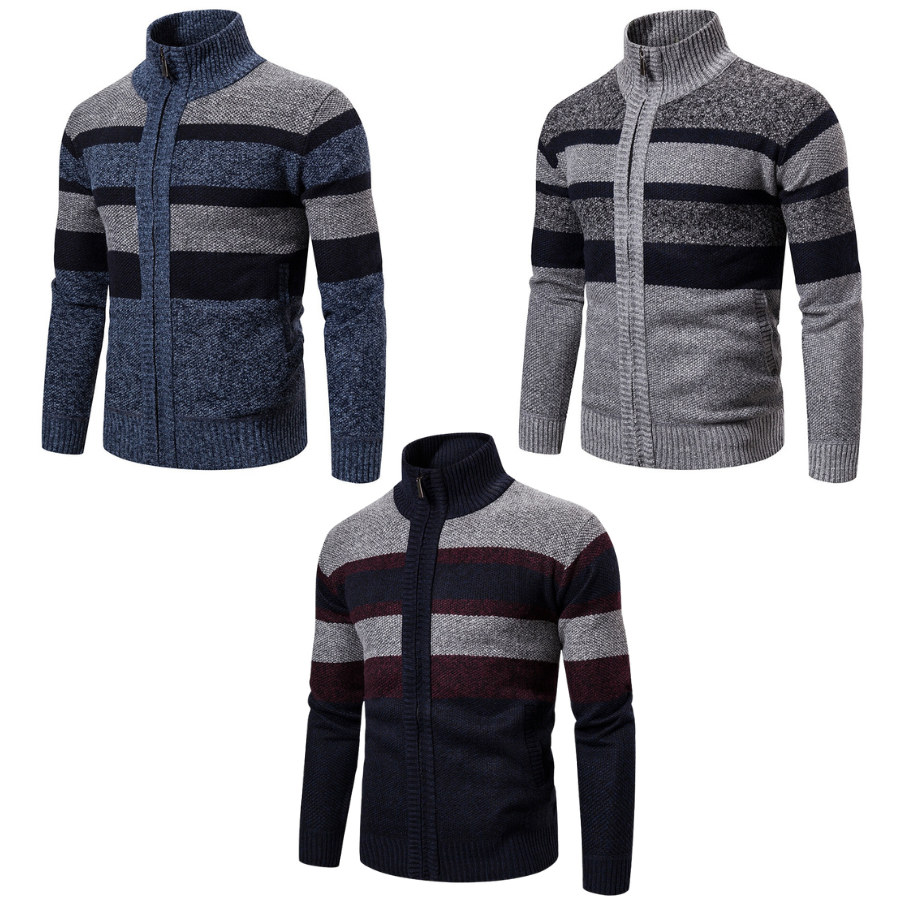 Mens Striped Slim Fit Knitted Cardigan - Charles Francis