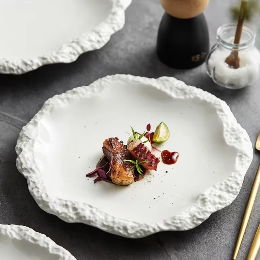White Ceramic Irregular Edge Plates