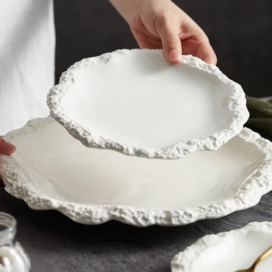 White Ceramic Irregular Edge Plates