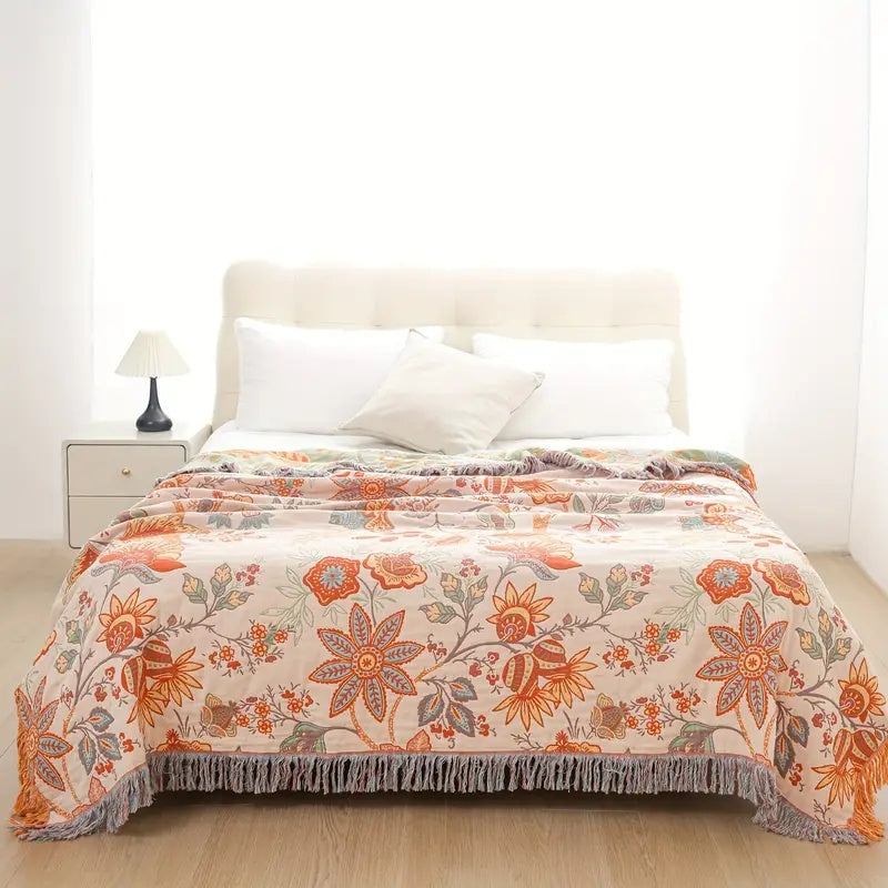 Boho Patterned Throw Blanket – Soft Woven Fringe Sofa & Bed Cover