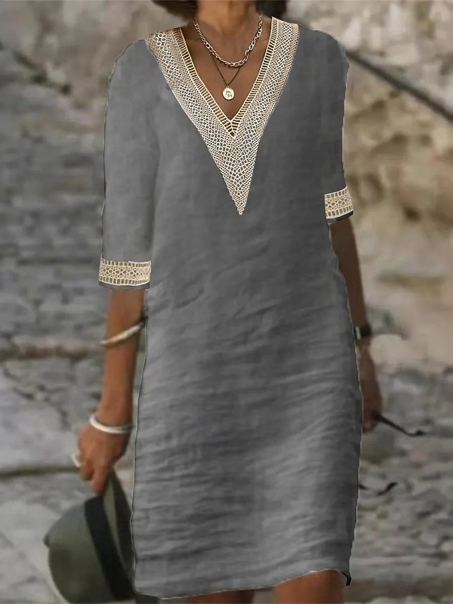 Selena Lace Linen Dress
