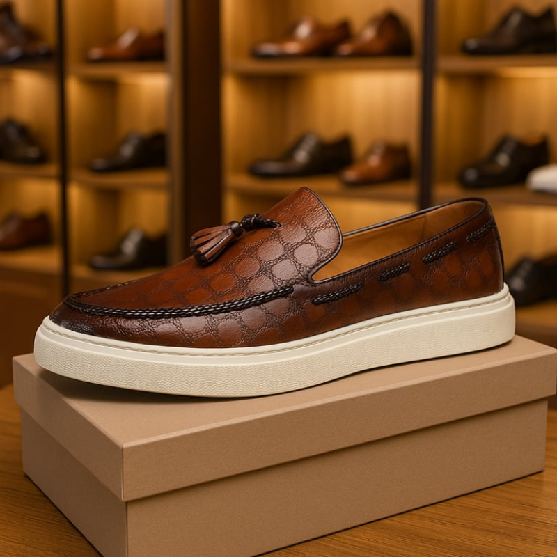 Monaco Textured Leather Tassel Loafers